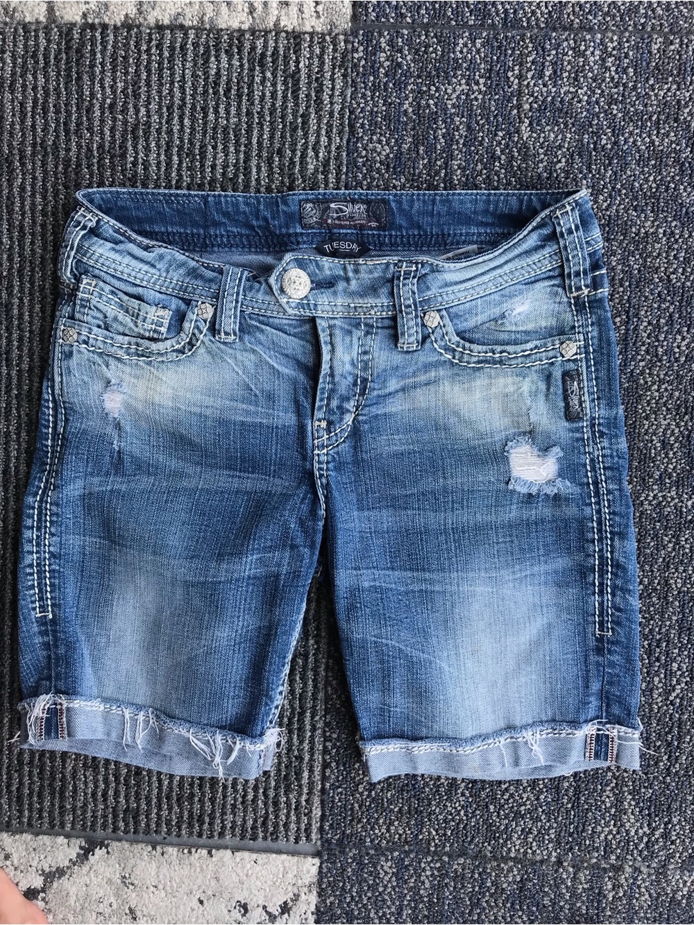 Silver Jeans Women's Distressed Blue Denim Bermuda Shorts